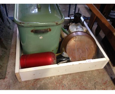 A BOX INCLUDING ENAMEL BREAD BIN ETC