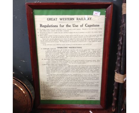 "GREAT WESTERN RAILWAY Regulations for the Use of Capstans...." 48CM X 69CM. R