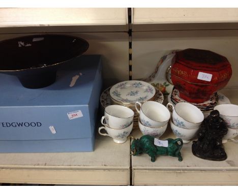 A QUANTITY OF CUPS AND SAUCERS, FIGURES AND WEDGWOOD BOWL P2