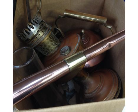 A BOX OF BRASS INCLUDING A POST HORN. RFO