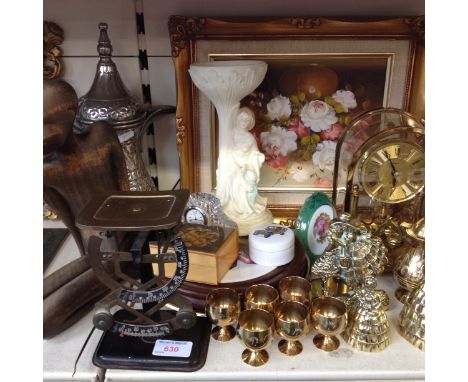 POSTAGE SCALES AND VARIOUS ORNAMENTS, CLOCK, PICTURE ETC. E3