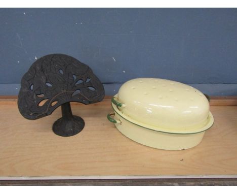Cast iron cookbook stand and enamel casserole dish&nbsp;