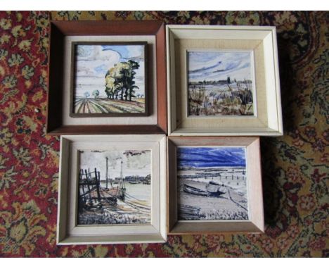 4 Framed painted ceramic tiles&nbsp;