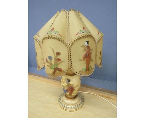 Wooden oriental table lamp with matching shade (plug removed)&nbsp;