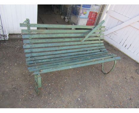 Wrought iron garden bench with wooden slats (in need of repair as seen in pictures)&nbsp;