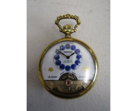 Gold plated cased Hebdomas Limit of Switzerland Ancre Bruxelles 1910&nbsp; top wind 8 day pocket watch, the white enamel dial