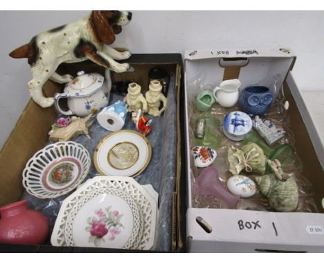 Various ceramics and glass inc Poole pottery vase, Noritake egg, uranium glass, dump paper weight, spaniel etc