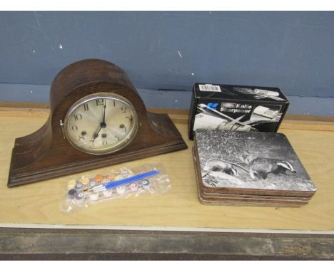 Mantel clock with key, badger placemats and electric knife sharpener etc&nbsp;