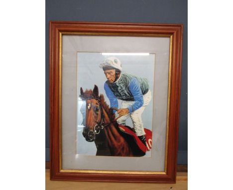 A print of jockey Lester Piggott? , pencil signed in margin and titled 'Generous '62x49cm