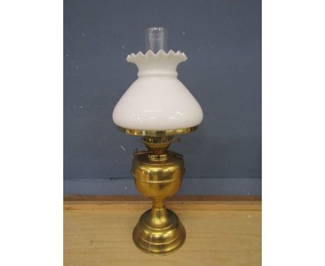 Brass oil lamp with glass shade&nbsp;