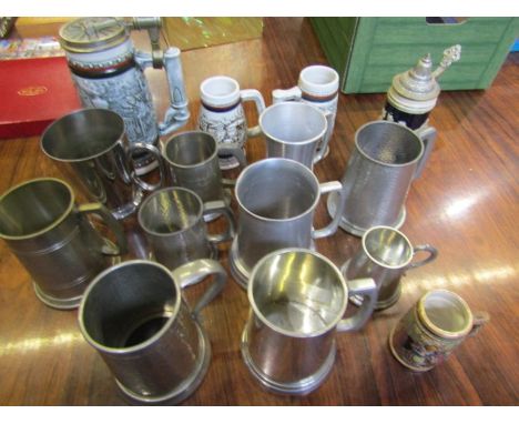Pewter tankards and ceramic steins