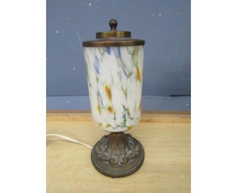 Vintage brass table lamp with coloured glass shade (plug removed)&nbsp;