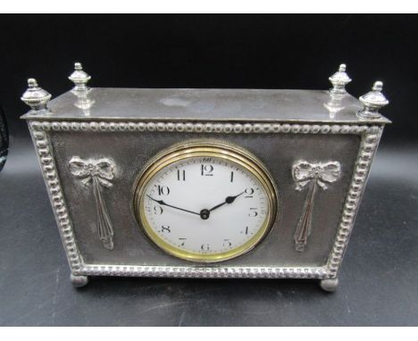 A French silver plate over copper mantle clock in working order 21cmW16cmH