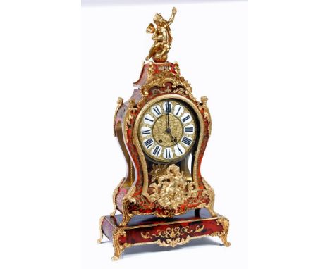 A FRENCH RED "BOULLE" AND GILT METAL TABLE CLOCK by Le Roy et Fils, Paris, the twin barrel movement striking on a gong, the b