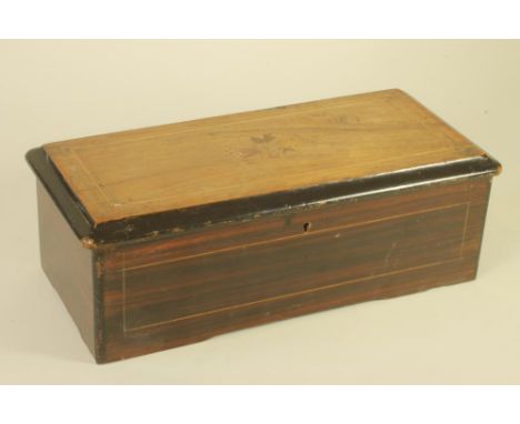 A CONTINENTAL SMALL MUSICAL BOX, late 19th century, the comb and 7" drum movement playing eight airs as listed on the transfe