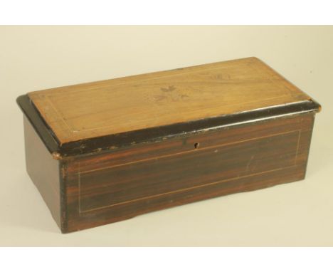 A CONTINENTAL SMALL MUSICAL BOX, late 19th century, the comb and 7" drum movement playing eight airs as listed on the transfe