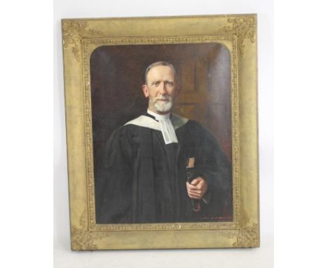 JOHN ARCHIBALD ALEXANDER BERRIE A.R.C.A. R.Cam. A. (1887-1962), Portrait of a Cleric, half length, oil on canvas, signed, 36"
