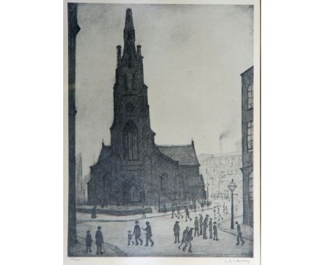 AFTER LAURENCE STEPHEN LOWRY R.A. (1887-1976), "St Simon's Church", black and white lithograph, limited edition 221/300, sign