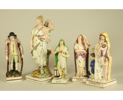 A PEARLWARE FIGURE OF DIANA, c.1800, the huntress standing pulling an arrow from her quiver, her bow held  in her right hand,