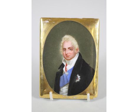 AN ENGLISH PORCELAIN SMALL PLAQUE, c.1835, painted in polychrome enamels with a half length portrait, probably King William I