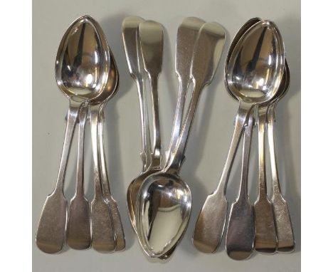 A SET OF SIX VICTORIAN SILVER DESSERT SPOONS, makers William Bateman and Daniel Ball, London 1839, in Fiddle pattern, togethe