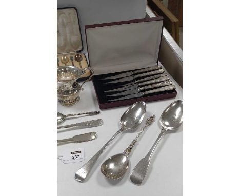 A collection of silverware including a three-piece tea set, sauce boat, flatware etc 1349.3g (43.4ozt) gross weighable silver