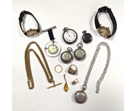 A selection of watches including a vintage Ebel Nurse's lapel watch, together with a citrine pendant and a single earring tes