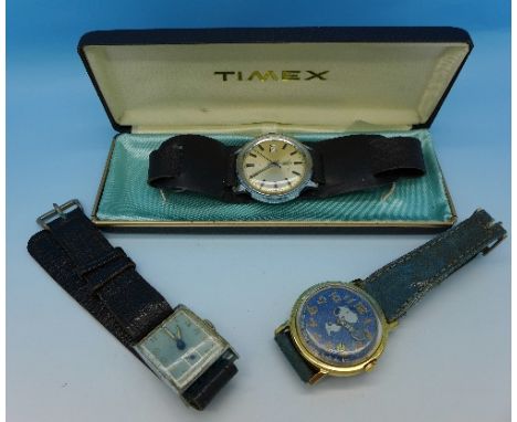 Three wristwatches, Timex automatic, Oris and Snoopy