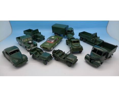 Ten assorted Dinky Toys and Corgi Toys Military Cars and other vehicles, (8+2)