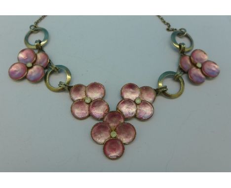 A sterling silver and pink enamel necklace