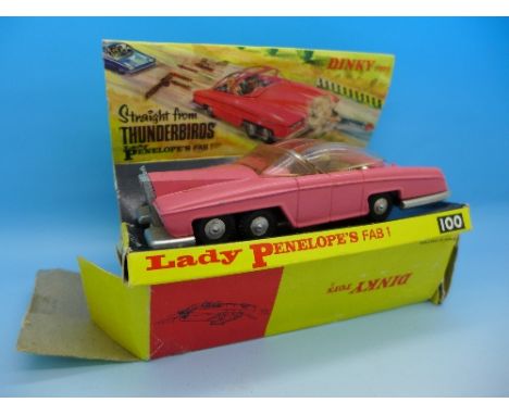 A Dinky Toys 100 Lady Penelope's Fab1, boxed, with Parker and Lady Penelope figures with clear bubble roof chromed interiors,