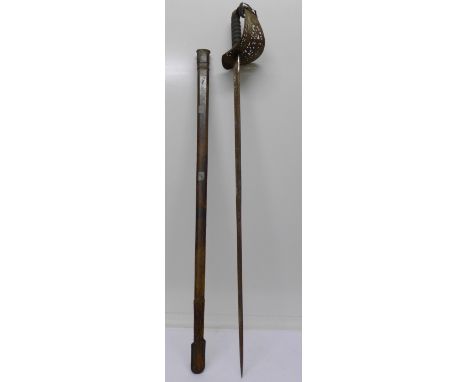 An officer's sword and leather scabbard, length of blade 82cm