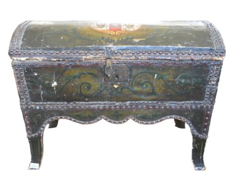 A small painted marriage trunk with Coat of Arms