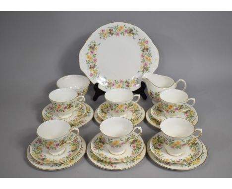 A Colclough Floral Trim Pattern Tea Set to Comprise Six Cups, Saucers, Side Plates, Milk Jug, Sugar Bowl and a Cake Plate 