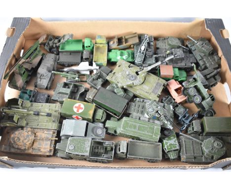 A Collection of Various Dinky and Other Playworn Army Vehicles, Trucks, Tanks etc 