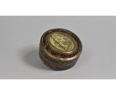 A 19th Century Circular Trinket box with Copper Banding and Floral Oval Decoration to Lid, 6.25cms Diameter 