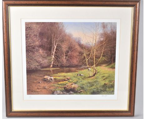 A Framed Frank Wright Signed Limited Edition Print, River Scene, 187/500, 36x30cm 