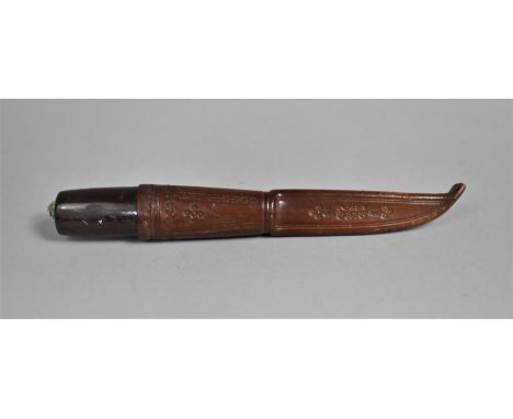 An Unusual Continental Horn Handled Hunting Knife, Blade and Handle Inscribed by The Owner and Dated 1931, Leather Sheath, 20