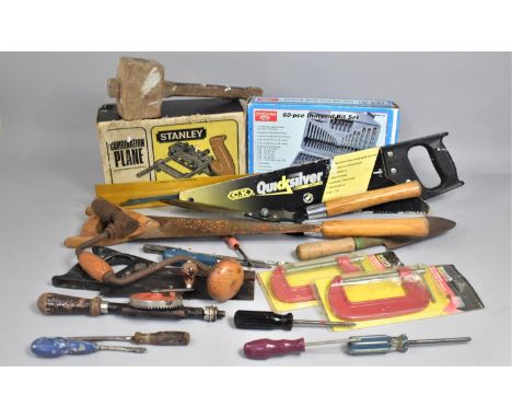 A Collection of Various Vintage and Later Tools to include Stanley Combination Plane, Screwdrivers, Lamps Etc 