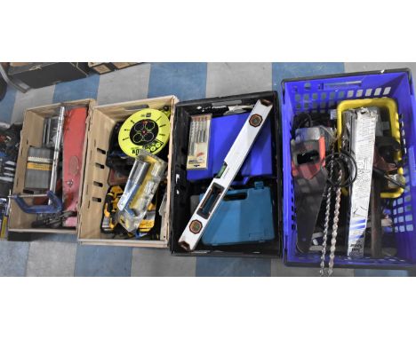 Four Boxes of Various tools to include Clamps, Levels, Screwdrivers Etc 