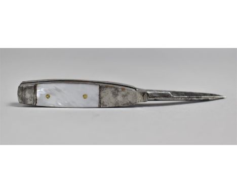 A Vintage Novelty Multitool, Scissors and Two Knives with Mother of Pearl Scales, 9cms Long 