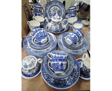 A selection of vintage blue and white ware ceramics