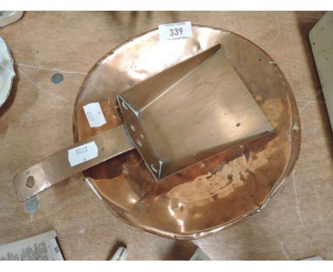 A selection of vintage copper wares including small scoop