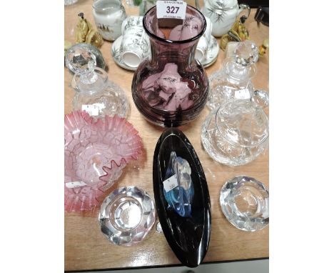 A selection of vintage art and colour glass wares