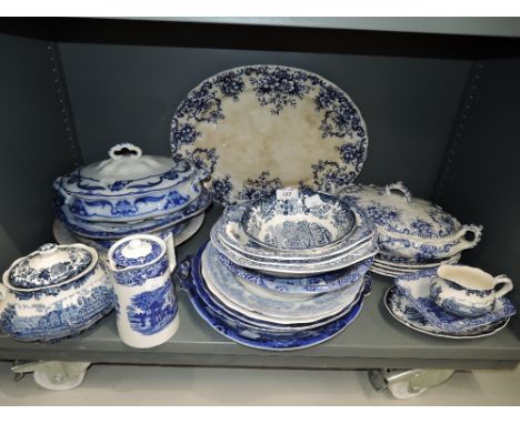 A selection of vintage blue and white ware ceramics including Kendal pattern