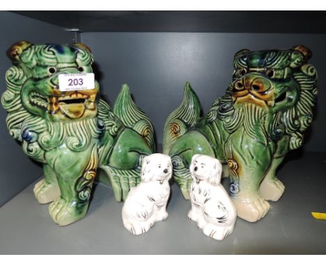 A selection of vintage ceramic figures dogs of Foo and Staffordshire