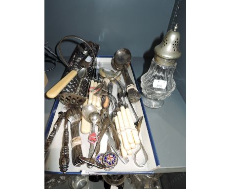 A selection of vintage flatware and table cutlery including HM silver salt spoons