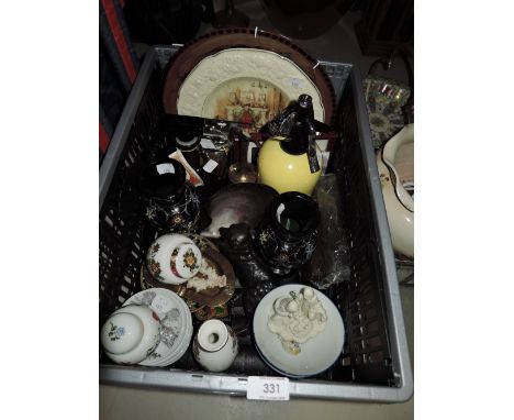 A selection of vintage curios and trinkets including decorated black glass