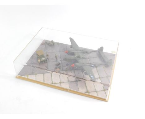 A professional made model diorama of a USAAF P-38 American Lightening WWII fighter, scale 1:48, perspex cased.
