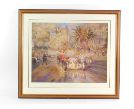 An Autosports Gallery limited edition print, entitled 'Hat Trick', depicting Manfred Von Brotish at the Monaco Grand Prix of 